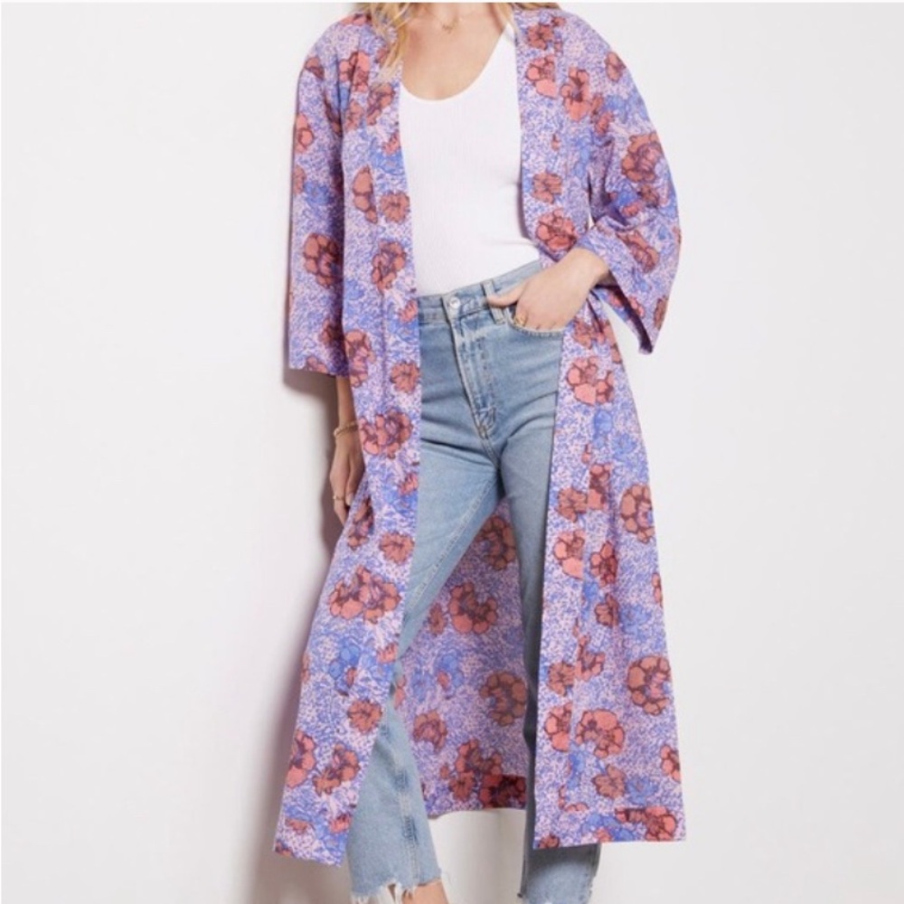 Cleobella Purple Floral Organic Cotton Zoya Duster NWT Size XS/S